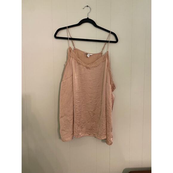Nine‎ West Satin Lace Cami Pink Champagne Blush Adjustable Spaghetti Straps 4X - Picture 2 of 9